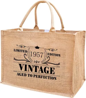 1956 1957 1958 1959 1960 1961 1962 1963 1964 1965 Burlap Jute Tote Bags for Women, 17" x 6.8" x 11.8"