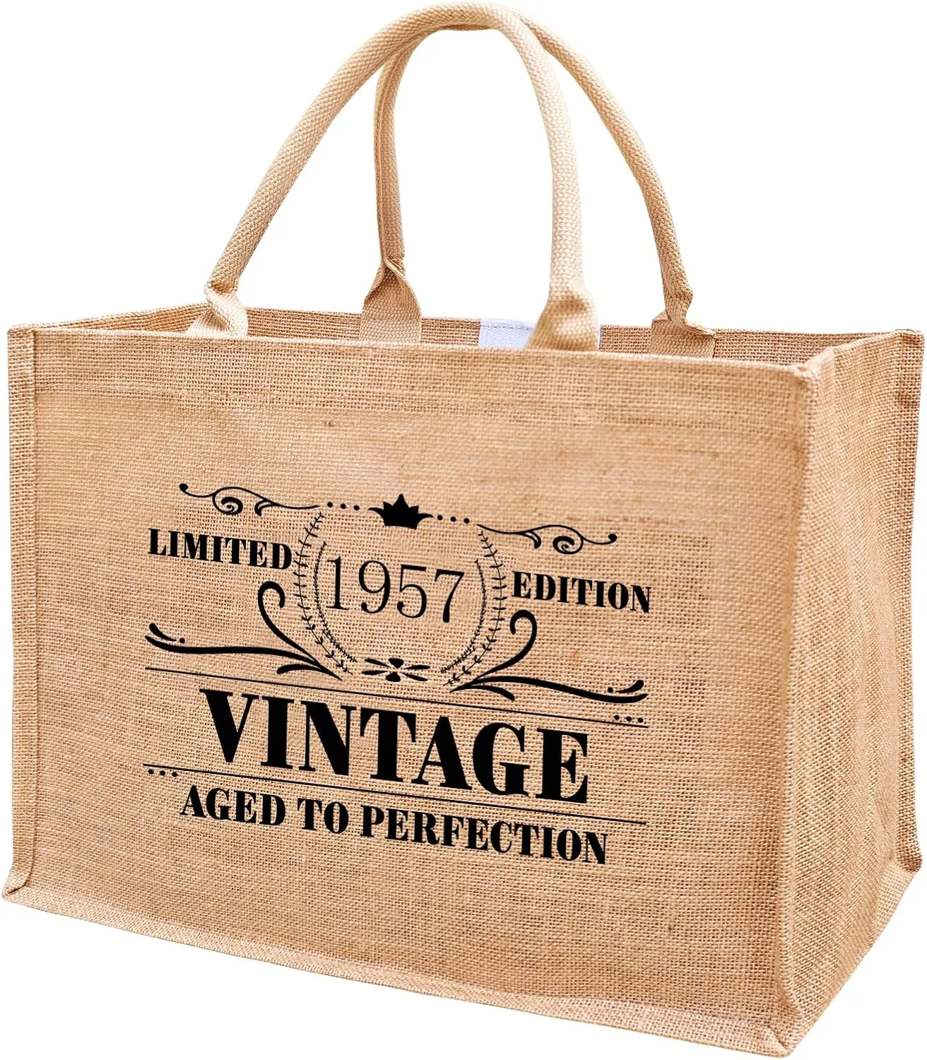 1956 1957 1958 1959 1960 1961 1962 1963 1964 1965 Burlap Jute Tote Bags for Women, 17" x 6.8" x 11.8"