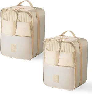2 PCS Travel Shoe Bags Shoe Packing Cubes For Travel And Daily Use Luggage Bags Storage Pouch Holds 6 Pair of Shoes Waterproof With Zipper Cream