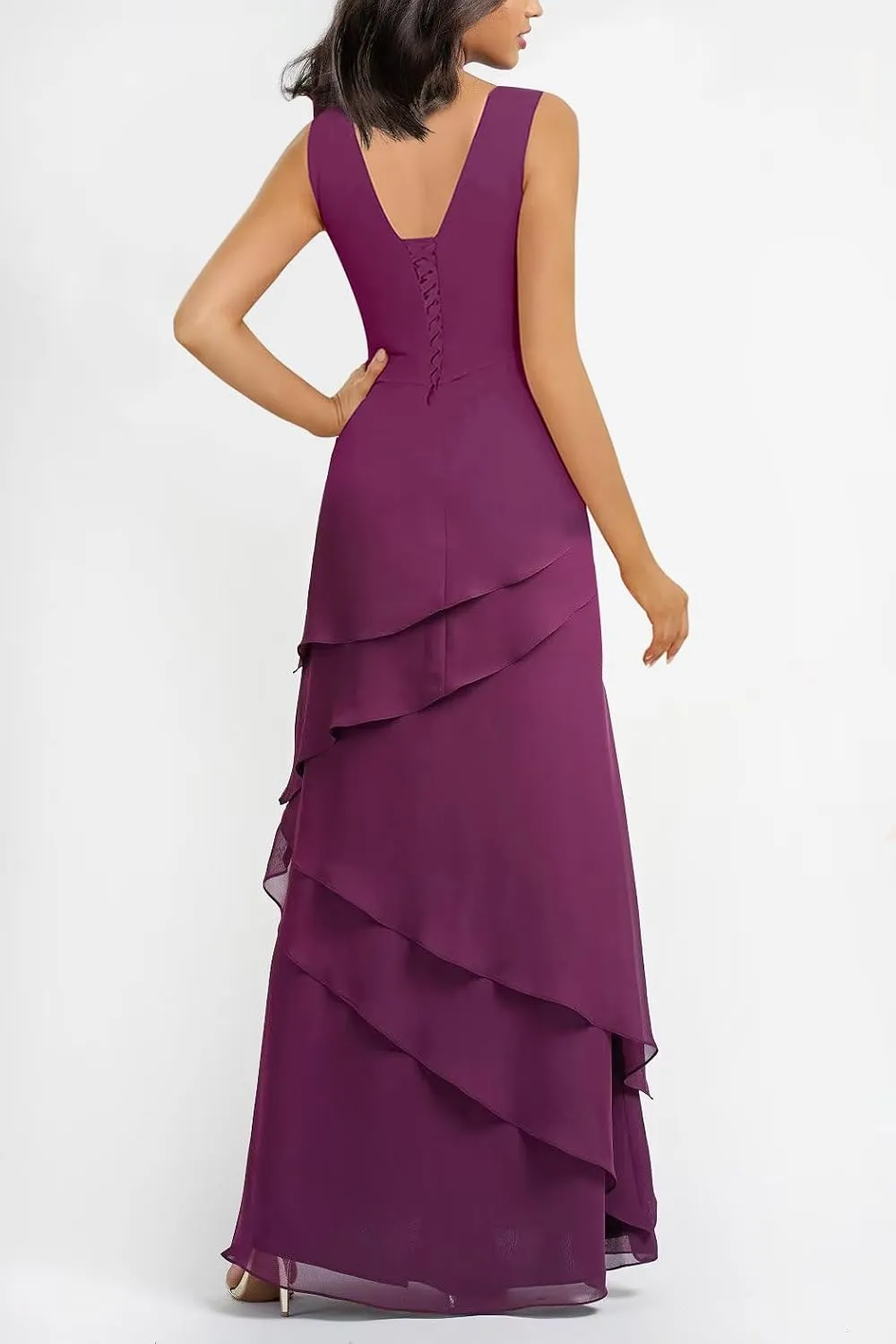 2 Pieces Mother of The Bride Dresses with Jacket Long Sleeve Chiffon Mother of Groom Dress for Women Wedding