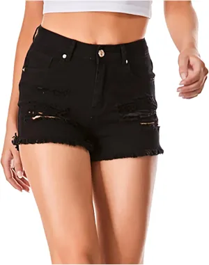2025 Women's High Waist Button Fly Denim Jean Shorts Hemline Cotton Denim Stretch Jean Shorts Stretchy Jean Short