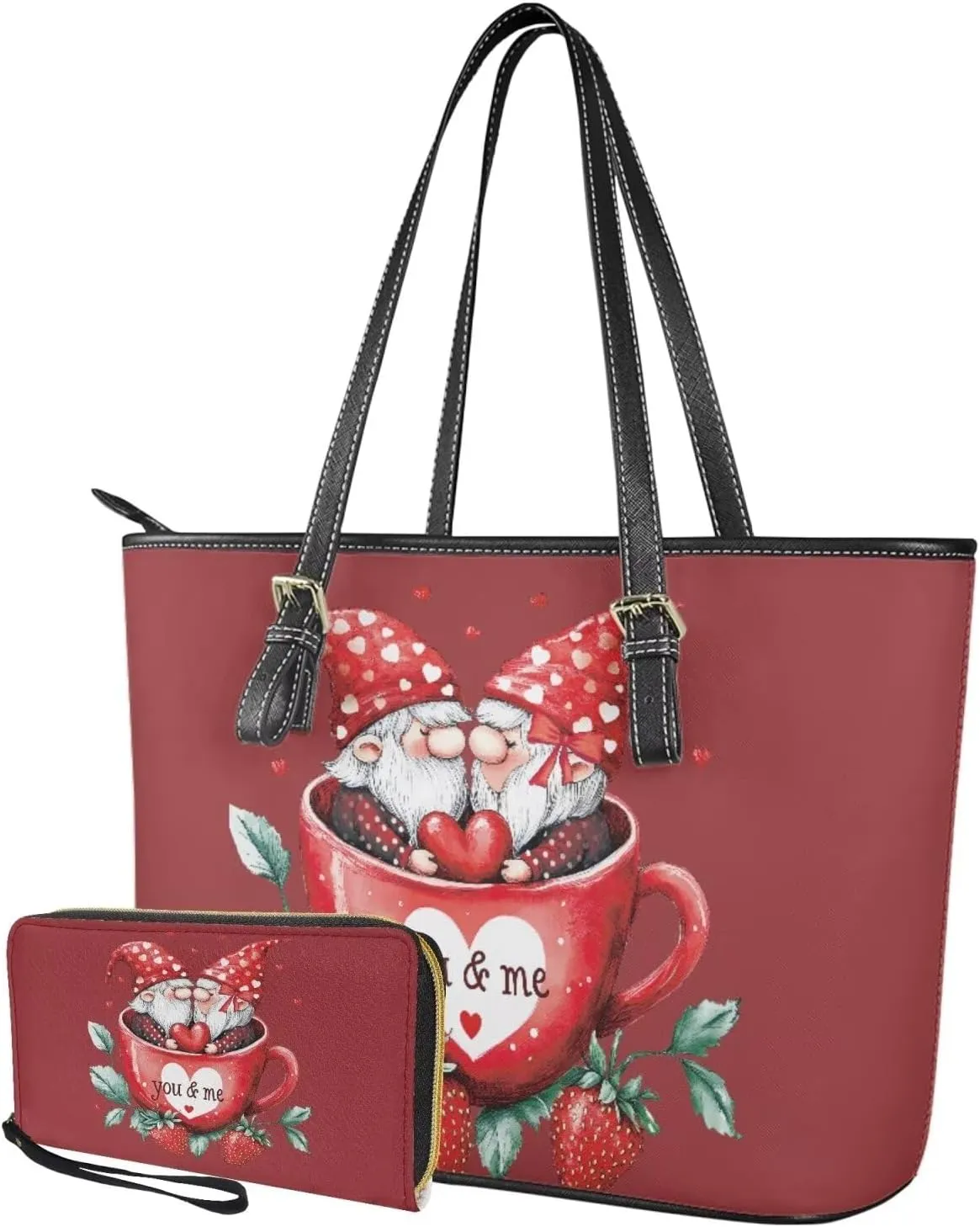 2Pcs Tote Bags Set Saddle Bags Satchel Bags for Women with Shoulder Strap Wallet Women Wristlet