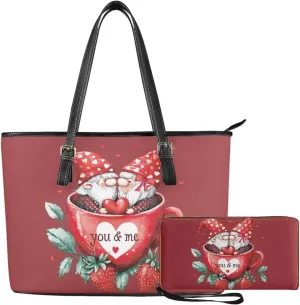 2Pcs Tote Bags Set Saddle Bags Satchel Bags for Women with Shoulder Strap Wallet Women Wristlet