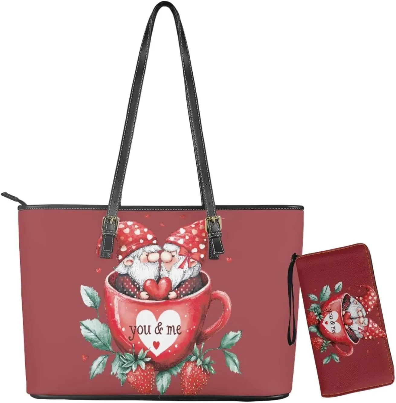 2Pcs Tote Bags Set Saddle Bags Satchel Bags for Women with Shoulder Strap Wallet Women Wristlet