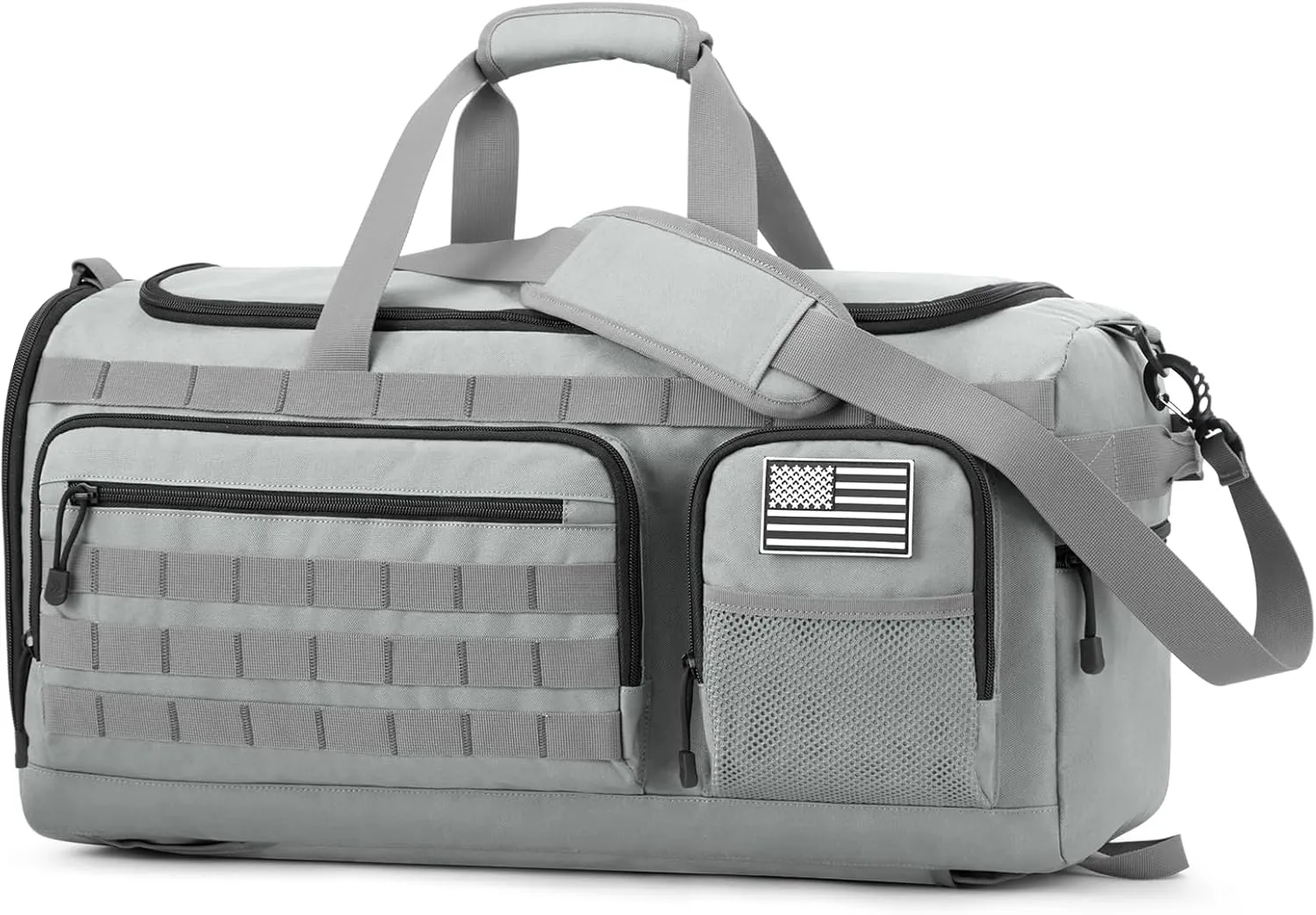 3-in-1 Duffel Bag for Gym & Travel with Shoes Compartment & Wet Pocket, Large 50L Tactical Military Duffle Shoulder Bags for Men and Women (Grey)