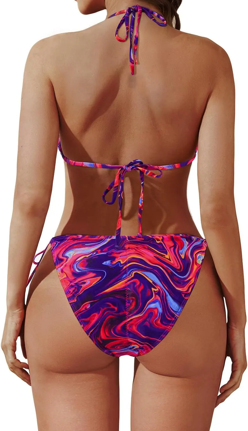 3 Piece Swimsuits Women Bikini Sets Triangle Halter Bathing Suit with Sexy Mesh Beach Cover Up