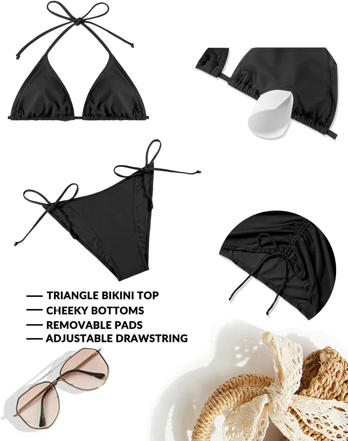 3 Piece Swimsuits Women Bikini Sets Triangle Halter Bathing Suit with Sexy Mesh Beach Cover Up