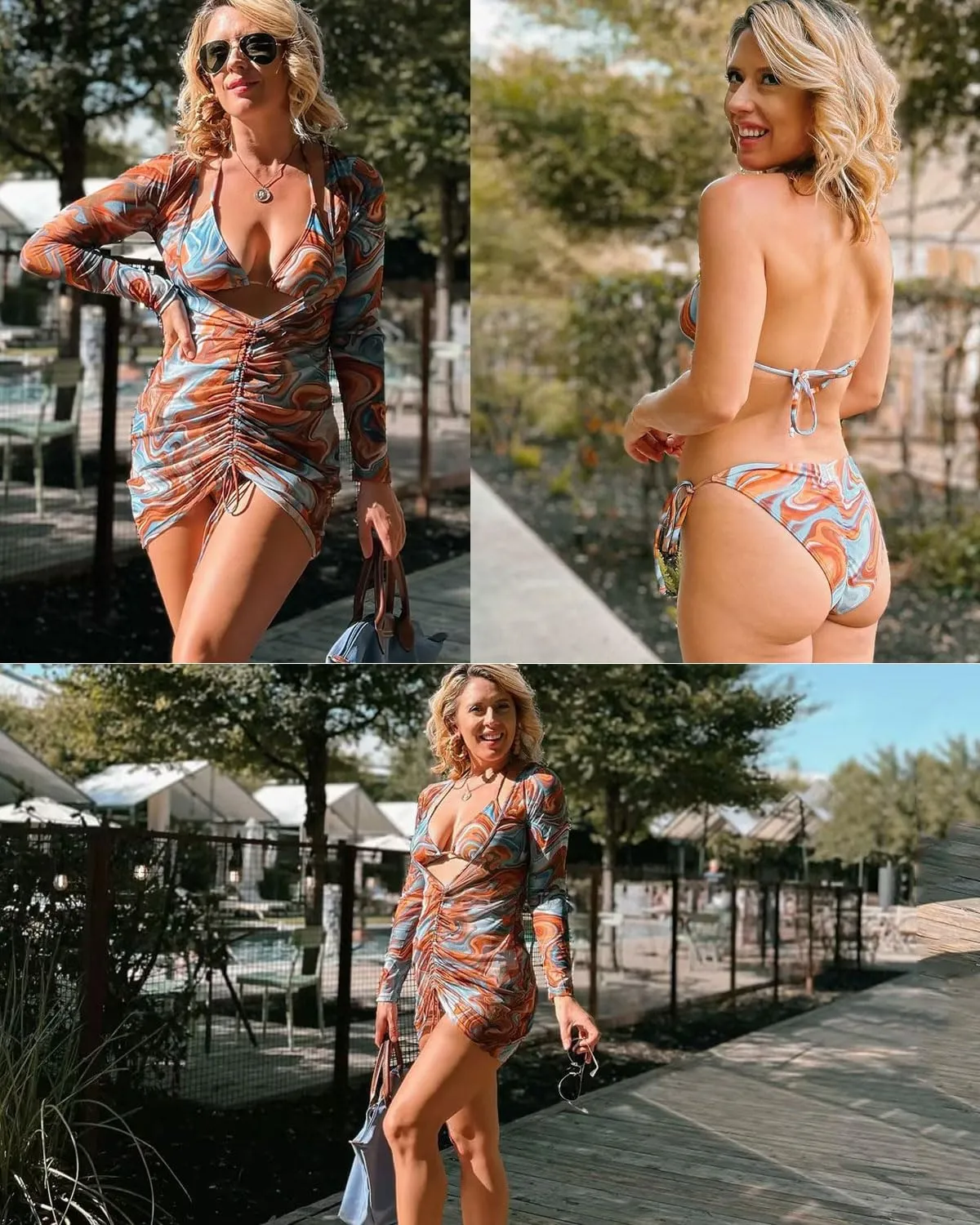 3 Piece Swimsuits Women Bikini Sets Triangle Halter Bathing Suit with Sexy Mesh Beach Cover Up