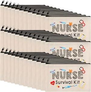 36 Pieces Nurse Survival Kit Makeup Bags Nurse Gift for Nurses Week Birthday, Nurse Practitioner Gifts Canvas Cosmetic Bags, Nurse Toiletry Bag with Zipper Nurses Supplies