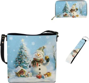 3Pcs Tote Bags Set Saddle Bags Satchel Bags for Women Wristlet Purses for Women Key Holder