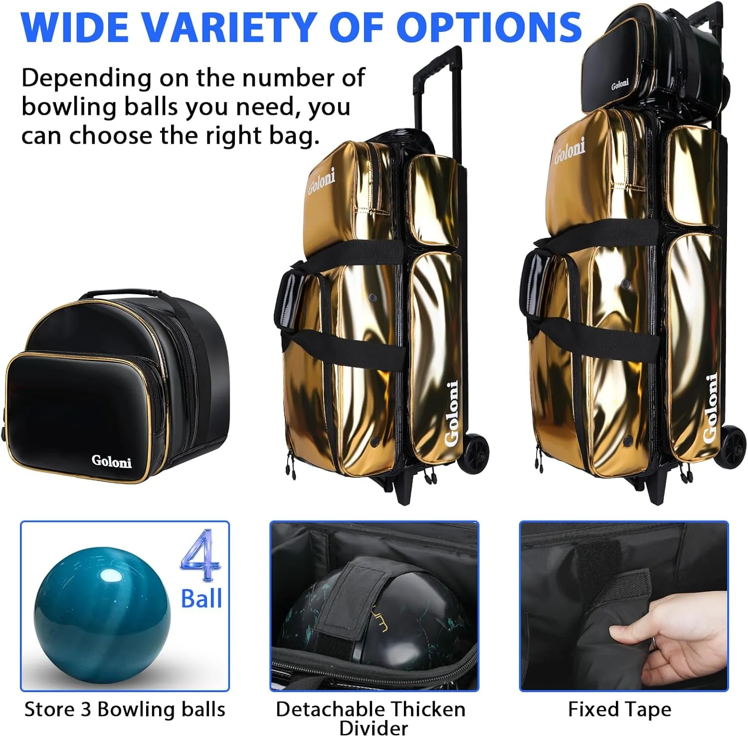 4 Ball Bowling Bags with Wheels,3 Ball Bowling Bag   1 Ball Tote,Separate Shoe Compartment for Shoes (Up To US Men Size 16)