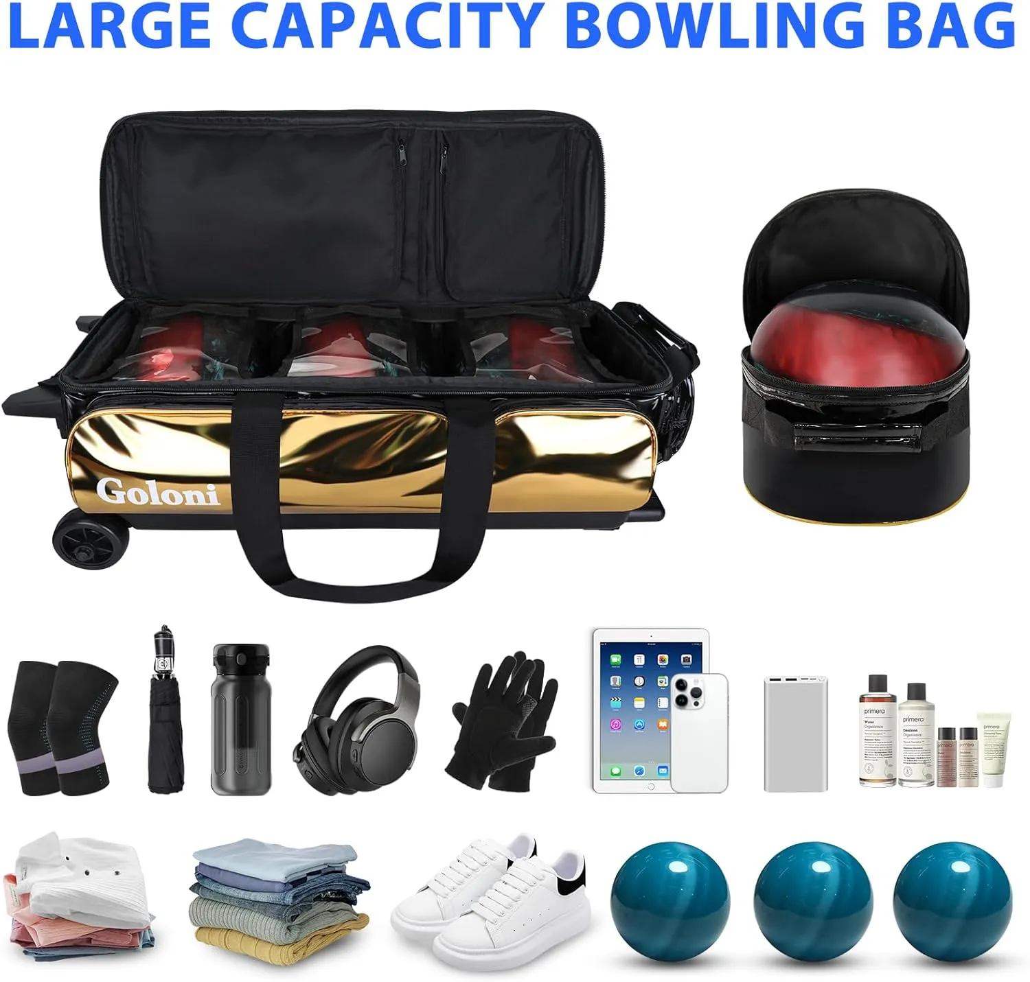 4 Ball Bowling Bags with Wheels,3 Ball Bowling Bag   1 Ball Tote,Separate Shoe Compartment for Shoes (Up To US Men Size 16)