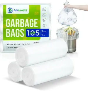 4 Gallon Small Trash Bags | Strong & Leak-Proof, Easy-Tear Perforation, Unscented | Ideal for Bathroom, Office, Kitchen, Car | 105 Count, Clear | Distributed by an USA Company