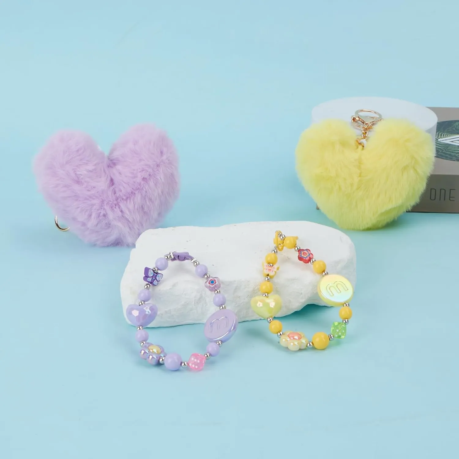 4 Pieces Cute Keychains for Girls Accessories for Backpack Bracelet Wristlet Keychain Beaded Bangle Key Chains