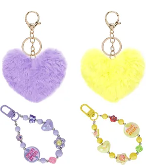 4 Pieces Cute Keychains for Girls Accessories for Backpack Bracelet Wristlet Keychain Beaded Bangle Key Chains