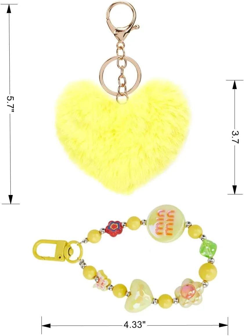 4 Pieces Cute Keychains for Girls Accessories for Backpack Bracelet Wristlet Keychain Beaded Bangle Key Chains