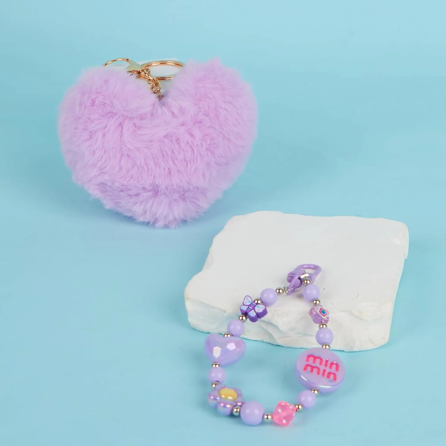 4 Pieces Cute Keychains for Girls Accessories for Backpack Bracelet Wristlet Keychain Beaded Bangle Key Chains