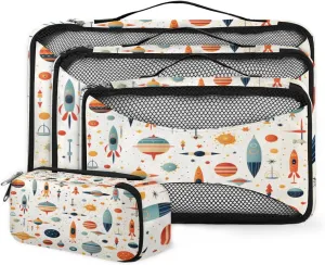 4 Set Packing Cubes for Suitcases, Travel Essentials for Carry on Luggage, Abstract Galaxy Suitcase Organizers for Clothes Shoes Toiletries Travel Accessories in 4 Sizes - Colorful Galaxy