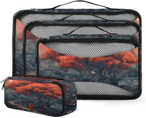4 Set Packing Cubes for Suitcases, Travel Essentials for Carry on Luggage, Artistic Forest Suitcase Organizers for Clothes Shoes Toiletries Travel Accessories in 4 Sizes - Autumn Forest