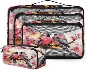 4 Set Packing Cubes for Suitcases, Travel Essentials for Carry on Luggage, Beautiful Bird Suitcase Organizers for Clothes Shoes Toiletries Travel Accessories in 4 Sizes - Lovely Bird