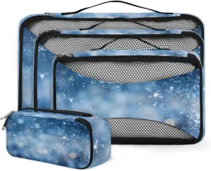 4 Set Packing Cubes for Suitcases, Travel Essentials for Carry on Luggage, Blue Neon Suitcase Organizers for Clothes Shoes Toiletries Travel Accessories in 4 Sizes - Glitter