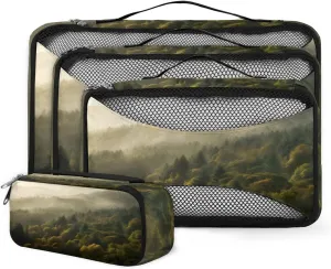 4 Set Packing Cubes for Suitcases, Travel Essentials for Carry on Luggage, Bright Forest Suitcase Organizers for Clothes Shoes Toiletries Travel Accessories in 4 Sizes - Mystical Forest