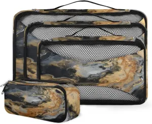4 Set Packing Cubes for Suitcases, Travel Essentials for Carry on Luggage, Bright Marble Suitcase Organizers for Clothes Shoes Toiletries Travel Accessories in 4 Sizes - Colorful Marble