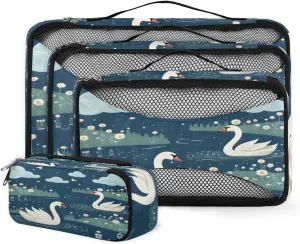 4 Set Packing Cubes for Suitcases, Travel Essentials for Carry on Luggage, Cartoon Swan Suitcase Organizers for Clothes Shoes Toiletries Travel Accessories in 4 Sizes - Swan