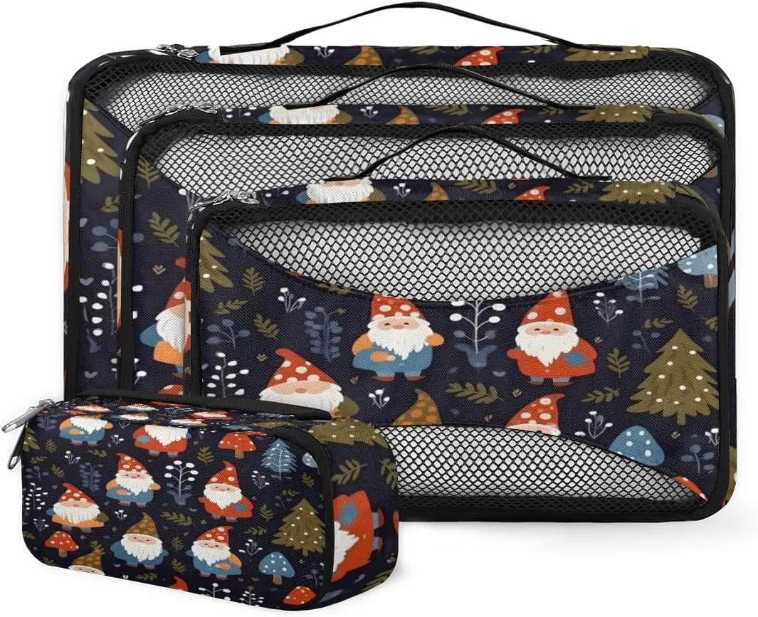 4 Set Packing Cubes for Suitcases, Travel Essentials for Carry on Luggage, Christmas Tree Suitcase Organizers for Clothes Shoes Toiletries Travel Accessories in 4 Sizes - Santa Claus