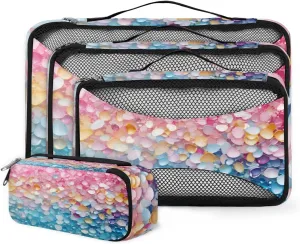 4 Set Packing Cubes for Suitcases, Travel Essentials for Carry on Luggage, Colorful Pink Suitcase Organizers for Clothes Shoes Toiletries Travel Accessories in 4 Sizes - Glitter