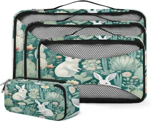 4 Set Packing Cubes for Suitcases, Travel Essentials for Carry on Luggage, Easter Rabbit Suitcase Organizers for Clothes Shoes Toiletries Travel Accessories in 4 Sizes - Easter