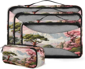 4 Set Packing Cubes for Suitcases, Travel Essentials for Carry on Luggage, Fantastic Forest Suitcase Organizers for Clothes Shoes Toiletries Travel Accessories in 4 Sizes - Autumn Forest