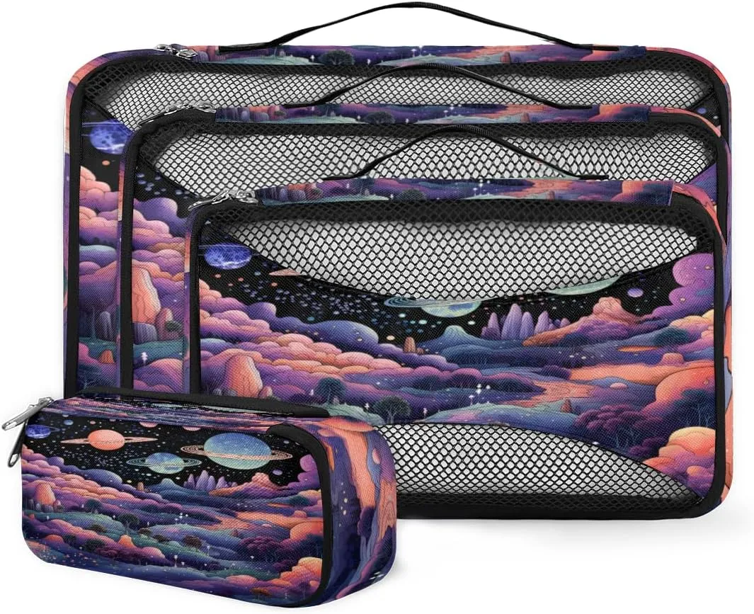 4 Set Packing Cubes for Suitcases, Travel Essentials for Carry on Luggage, Fantastic Galaxy Suitcase Organizers for Clothes Shoes Toiletries Travel Accessories in 4 Sizes - Universe Galaxy