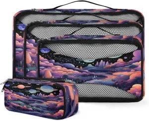 4 Set Packing Cubes for Suitcases, Travel Essentials for Carry on Luggage, Fantastic Galaxy Suitcase Organizers for Clothes Shoes Toiletries Travel Accessories in 4 Sizes - Universe Galaxy