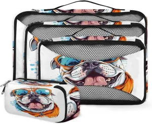 4 Set Packing Cubes for Suitcases, Travel Essentials for Carry on Luggage, Glasses Puppy Suitcase Organizers for Clothes Shoes Toiletries Travel Accessories in 4 Sizes - Shapi Dog