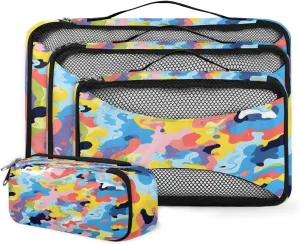 4 Set Packing Cubes for Suitcases, Travel Essentials for Carry on Luggage, Graffiti Camouflage Suitcase Organizers for Clothes Shoes Toiletries Travel Accessories in 4 Sizes - Colorful Camouflage