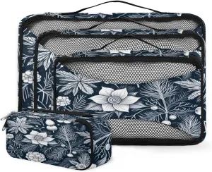 4 Set Packing Cubes for Suitcases, Travel Essentials for Carry on Luggage, Magical Flowers Suitcase Organizers for Clothes Shoes Toiletries Travel Accessories in 4 Sizes - Mystical Flowers