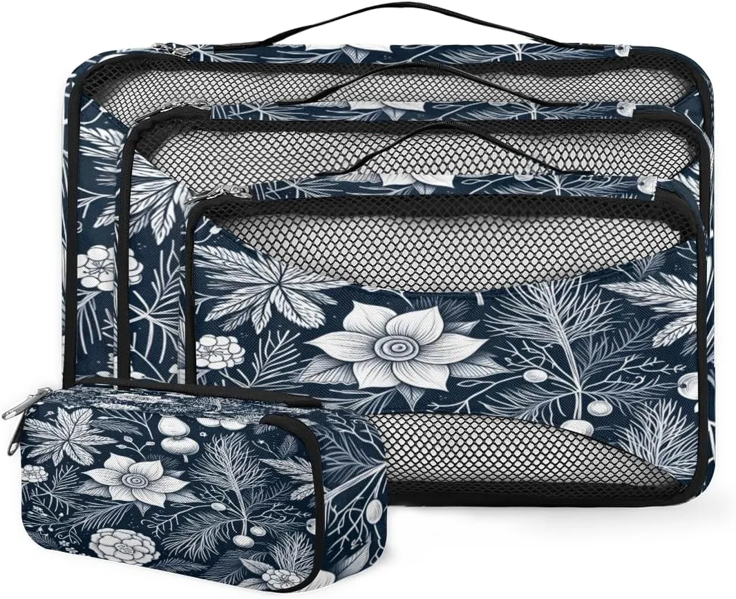 4 Set Packing Cubes for Suitcases, Travel Essentials for Carry on Luggage, Magical Flowers Suitcase Organizers for Clothes Shoes Toiletries Travel Accessories in 4 Sizes - Mystical Flowers