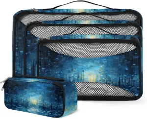 4 Set Packing Cubes for Suitcases, Travel Essentials for Carry on Luggage, Midnight Blue Suitcase Organizers for Clothes Shoes Toiletries Travel Accessories in 4 Sizes - Glitter