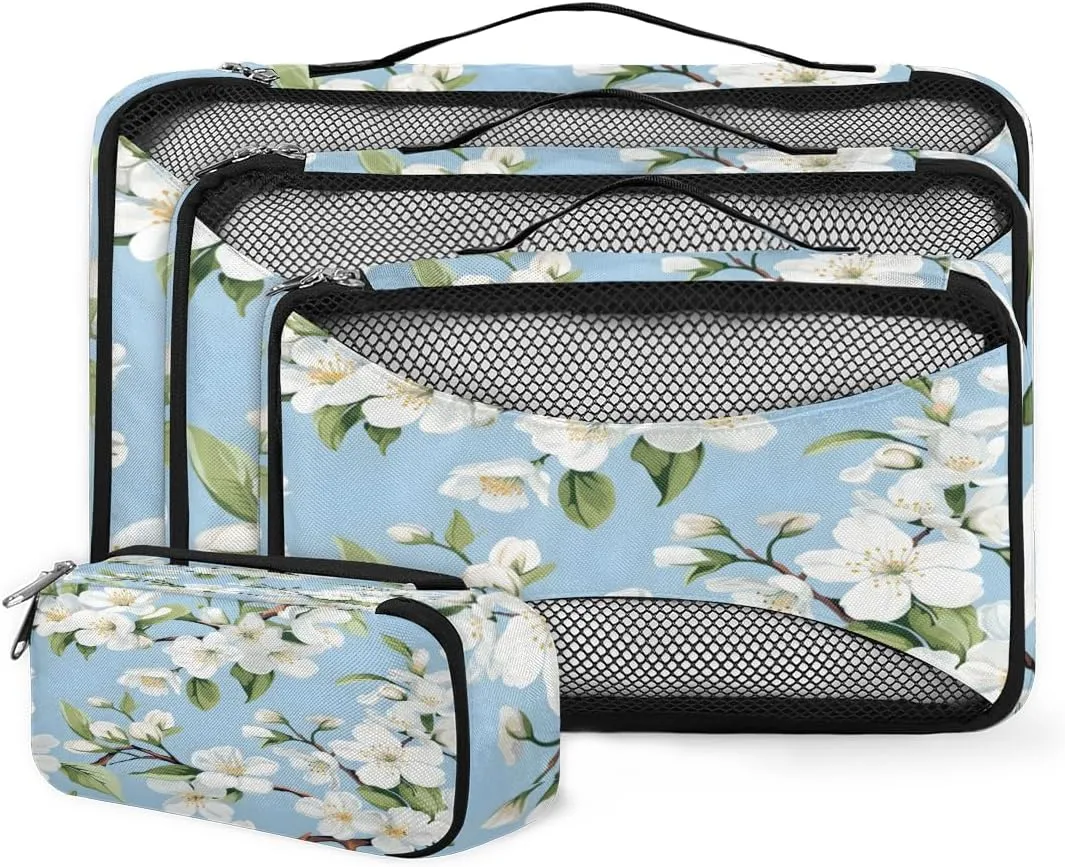 4 Set Packing Cubes for Suitcases, Travel Essentials for Carry on Luggage, Modern Flowers Suitcase Organizers for Clothes Shoes Toiletries Travel Accessories in 4 Sizes - Ethnic Flowers