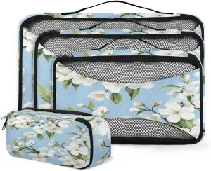 4 Set Packing Cubes for Suitcases, Travel Essentials for Carry on Luggage, Modern Flowers Suitcase Organizers for Clothes Shoes Toiletries Travel Accessories in 4 Sizes - Ethnic Flowers