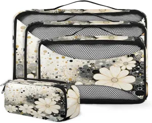 4 Set Packing Cubes for Suitcases, Travel Essentials for Carry on Luggage, Mystical Flowers Suitcase Organizers for Clothes Shoes Toiletries Travel Accessories in 4 Sizes - Retro Flowers