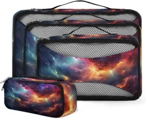 4 Set Packing Cubes for Suitcases, Travel Essentials for Carry on Luggage, Mystical Galaxy Suitcase Organizers for Clothes Shoes Toiletries Travel Accessories in 4 Sizes - Bright Galaxy
