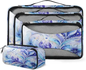 4 Set Packing Cubes for Suitcases, Travel Essentials for Carry on Luggage, Purple Suitcase Organizers for Clothes Shoes Toiletries Travel Accessories in 4 Sizes - Tie Dyeing