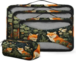 4 Set Packing Cubes for Suitcases, Travel Essentials for Carry on Luggage, Retro Fox Suitcase Organizers for Clothes Shoes Toiletries Travel Accessories in 4 Sizes - Graffiti Fox
