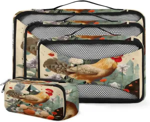 4 Set Packing Cubes for Suitcases, Travel Essentials for Carry on Luggage, Rooster Suitcase Organizers for Clothes Shoes Toiletries Travel Accessories in 4 Sizes - Easter Egg