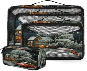 4 Set Packing Cubes for Suitcases, Travel Essentials for Carry on Luggage, Snow Suitcase Organizers for Clothes Shoes Toiletries Travel Accessories in 4 Sizes - Christmas Truck