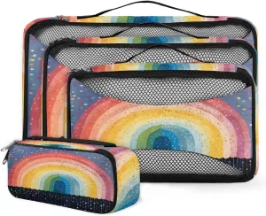 4 Set Packing Cubes for Suitcases, Travel Essentials for Carry on Luggage, Star Glitter Suitcase Organizers for Clothes Shoes Toiletries Travel Accessories in 4 Sizes - Rainbow