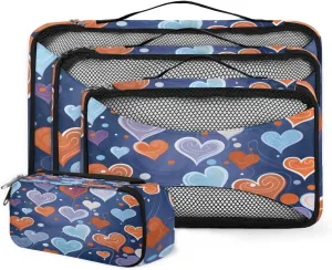 4 Set Packing Cubes for Suitcases, Travel Essentials for Carry on Luggage, Suitcase Organizers for Clothes Shoes Toiletries Travel Accessories in 4 Sizes - Abstract Heart