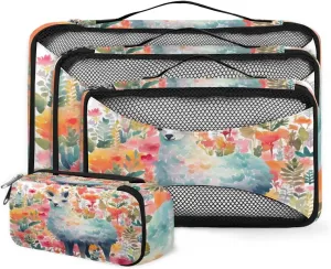 4 Set Packing Cubes for Suitcases, Travel Essentials for Carry on Luggage, Suitcase Organizers for Clothes Shoes Toiletries Travel Accessories in 4 Sizes - Alpaca Flower